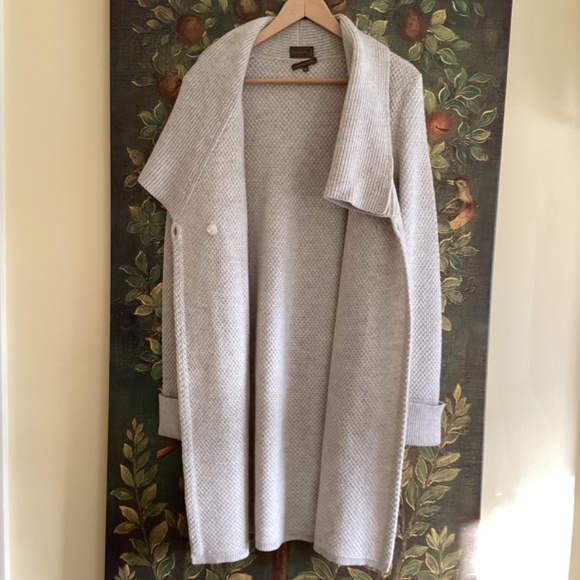 Mantovani Studio 100% Italian Cashmere Long Sweater Duster Coat Light Gray - Picture 7 of 16